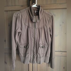 Caslon Women's Bomber Style Sweatshirt Jacket in Taupe Small